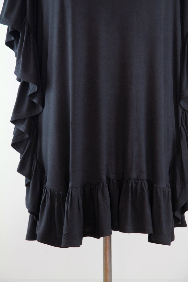 Black Beach Cover Up with Open Back Jersey Knit Beach Poncho Beach Dress with Ruffles and Low Back Lots of Colors image 6