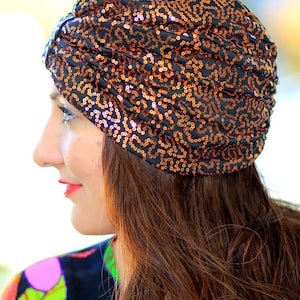 Copper and Black Sequin Turban by Mademoiselle Mermaid image 1