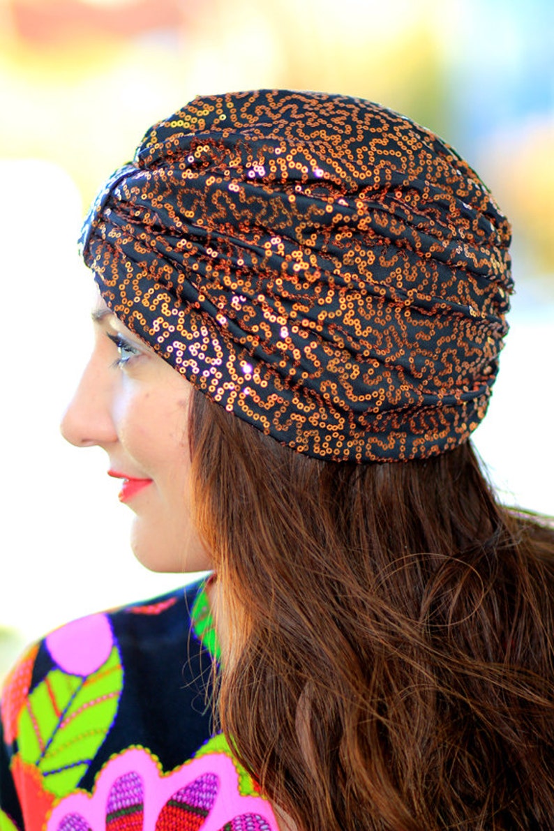 Copper and Black Sequin Turban by Mademoiselle Mermaid image 1