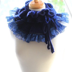 Ruffle Neck Warmer Fall Fashion Collar in Navy by Mademoiselle Mermaid image 2