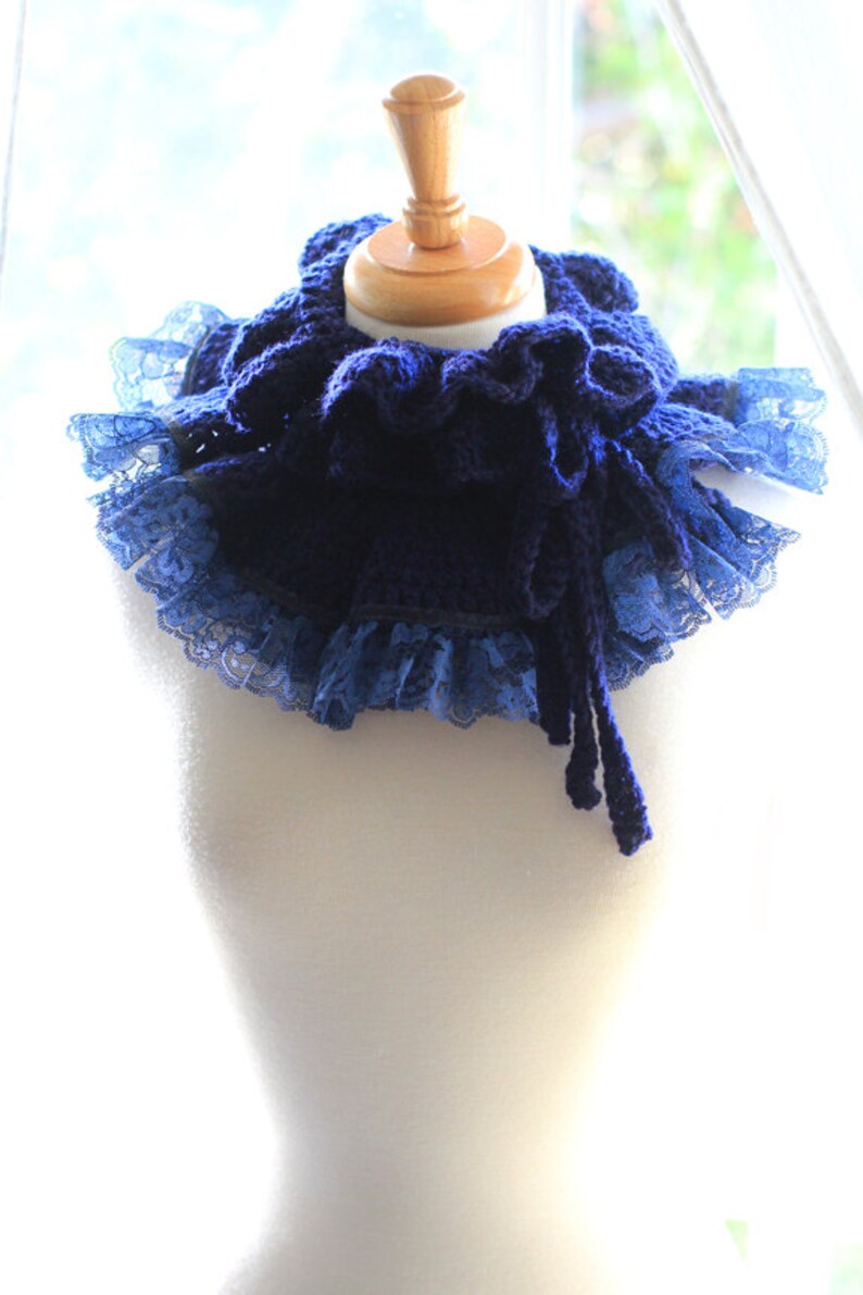 Ruffle Neck Warmer Fall Fashion Collar in Navy by Mademoiselle Mermaid image 2