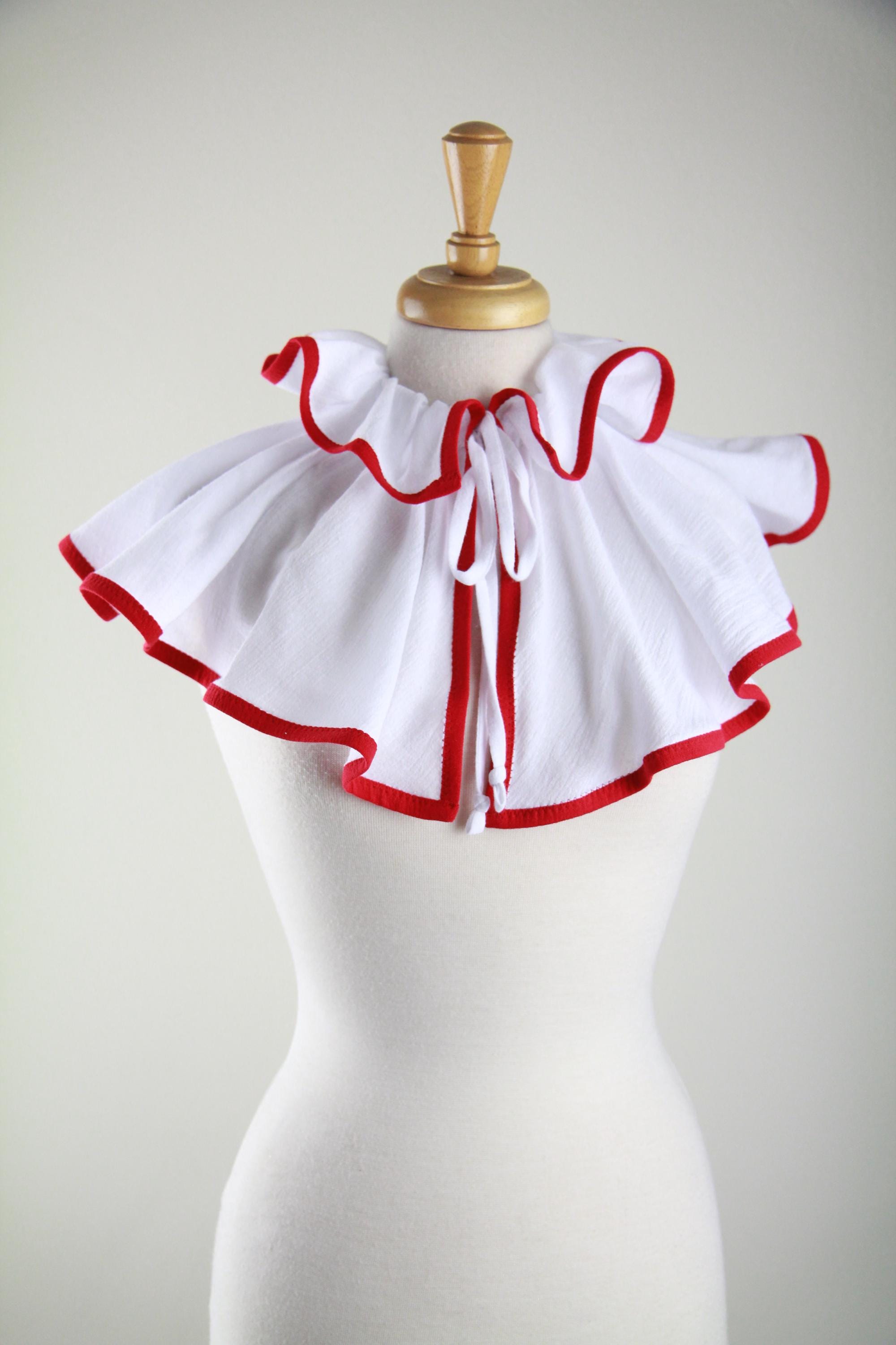Clown Collar in White and Red Cotton Gauze - Circus and Cosplay Costume ...