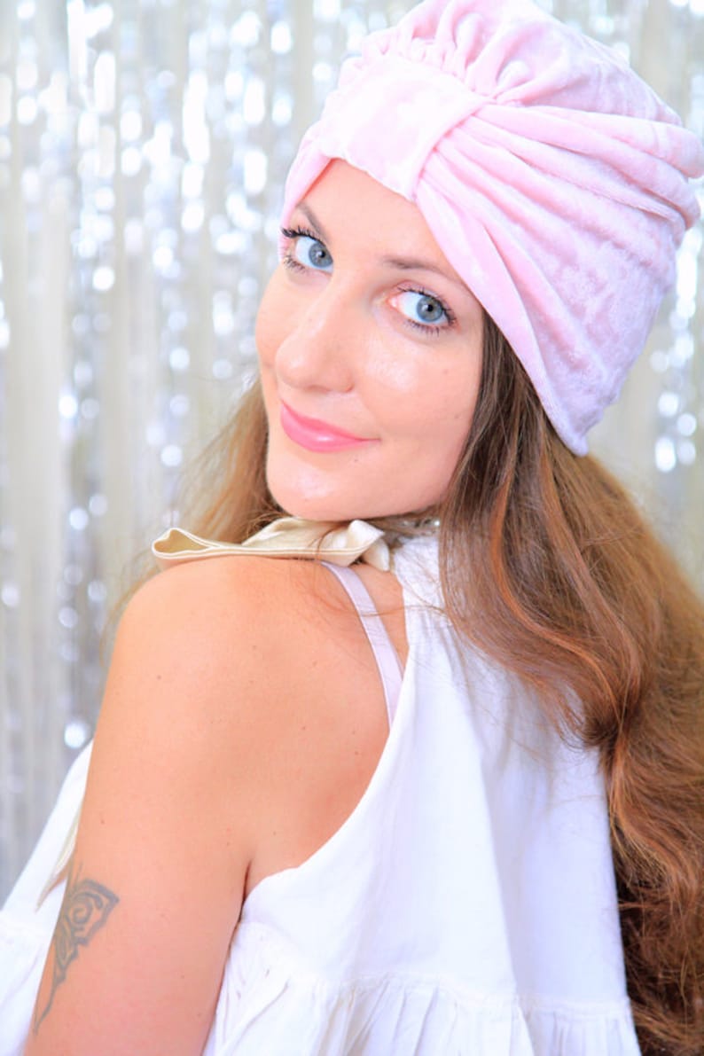 Turban Hat in Light Pink Crushed Velvet Fashion Headwrap Turbans for Women by Mademoiselle Mermaid Lots of Colors image 2