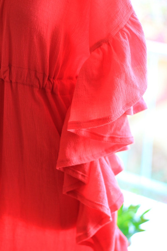 Red Chiffon Ruffle Layer Maxi Dress