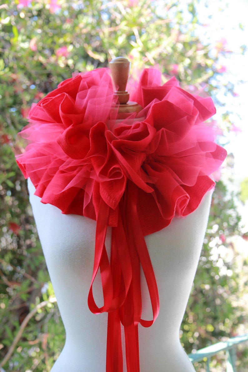 Red Gauze and Tulle Collar Convertible Neck Ruff, Statement Collar, or Bolero Gothic Aesthetic Victorian Collars image 4