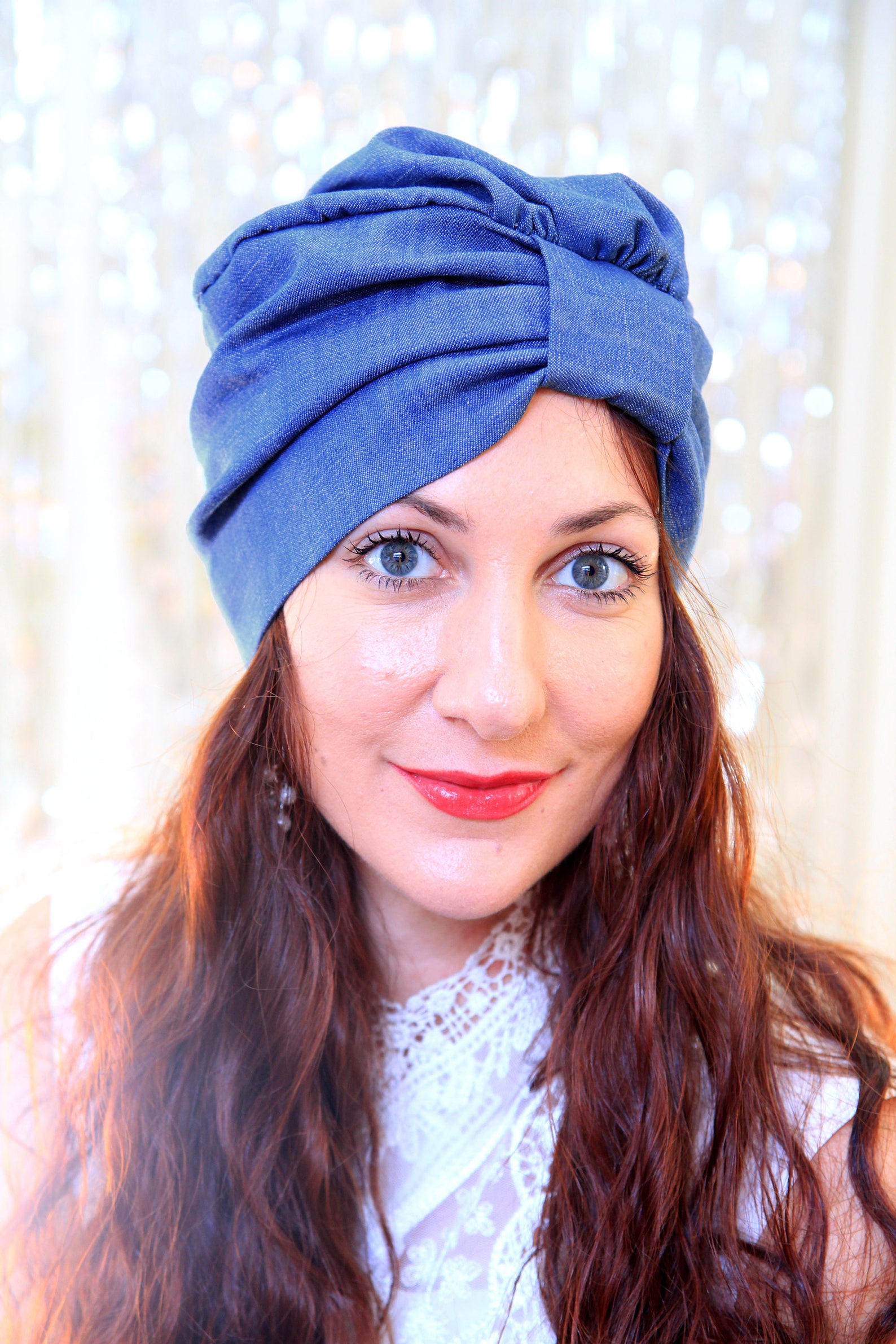 Denim Turban Hat Hair Turbans for Women Blue Jean Denim Hairwrap Women