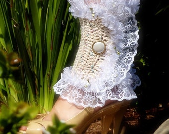 Victorian Style Leg Warmers - Crochet and Lace Spats in Confetti Colors - Kawaii Fashion Accessories