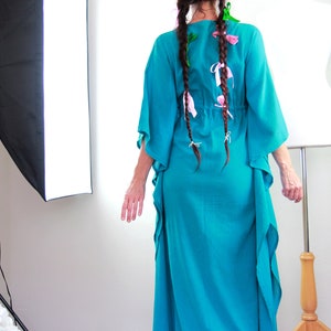 Teal Kaftan Maxi Dress Cotton Gauze Beach Cover Up Women's Maxi Caftan Dresses Lots of Colors image 8