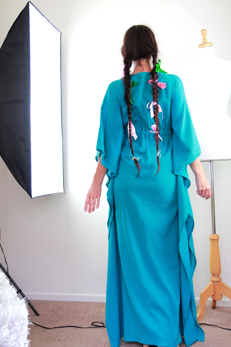 Teal Kaftan Maxi Dress Cotton Gauze Beach Cover Up Women's Maxi Caftan Dresses Lots of Colors image 8