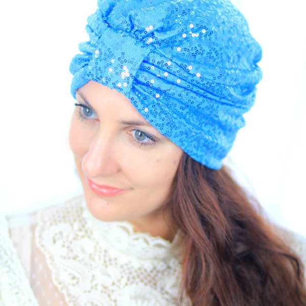 Sequin Turban in Turquoise by Mademoiselle Mermaid - Lots of Colors