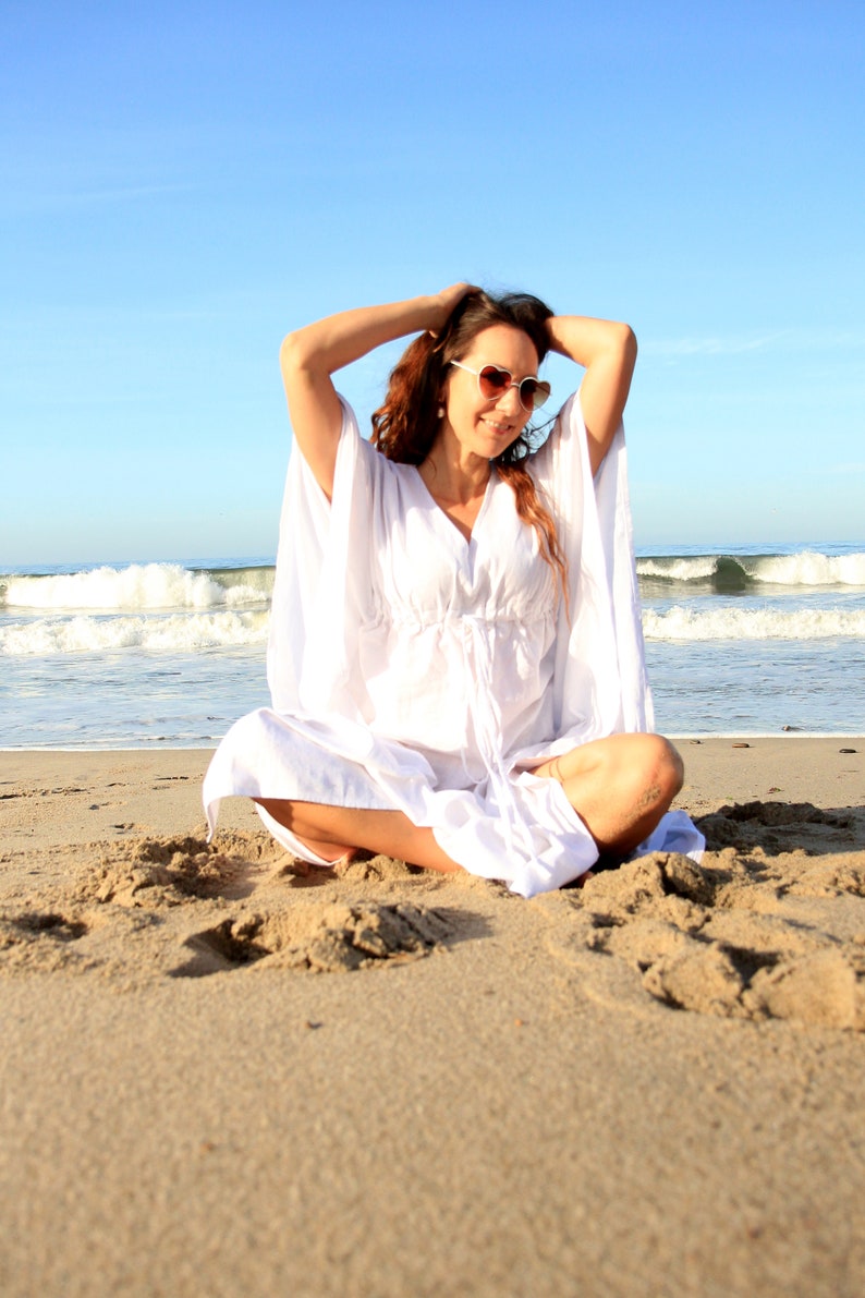 Linen Maxi Dress Caftan in White, Ivory, or Black Long Kaftan image 9