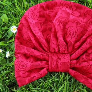 Lace Turban - Women's Red Rose Floral Print Turban - Turban Hair Wrap - Full Turbans - Bohemian Headwrap image 6