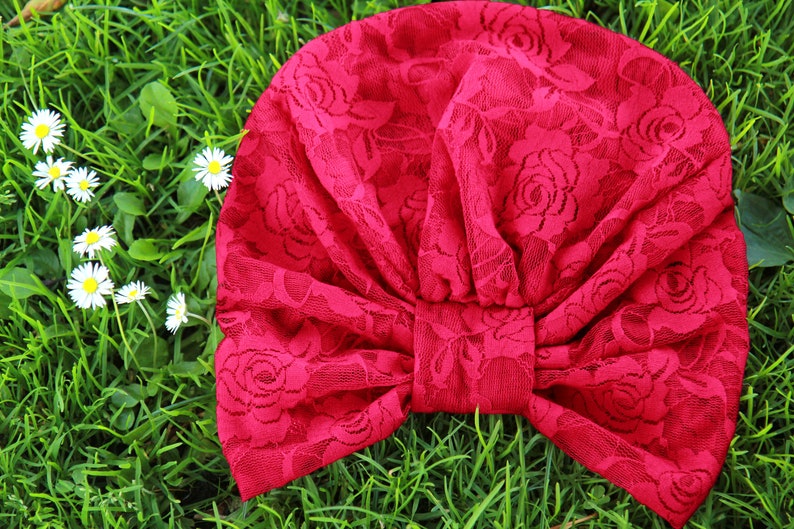 Lace Turban - Women's Red Rose Floral Print Turban - Turban Hair Wrap - Full Turbans - Bohemian Headwrap image 6