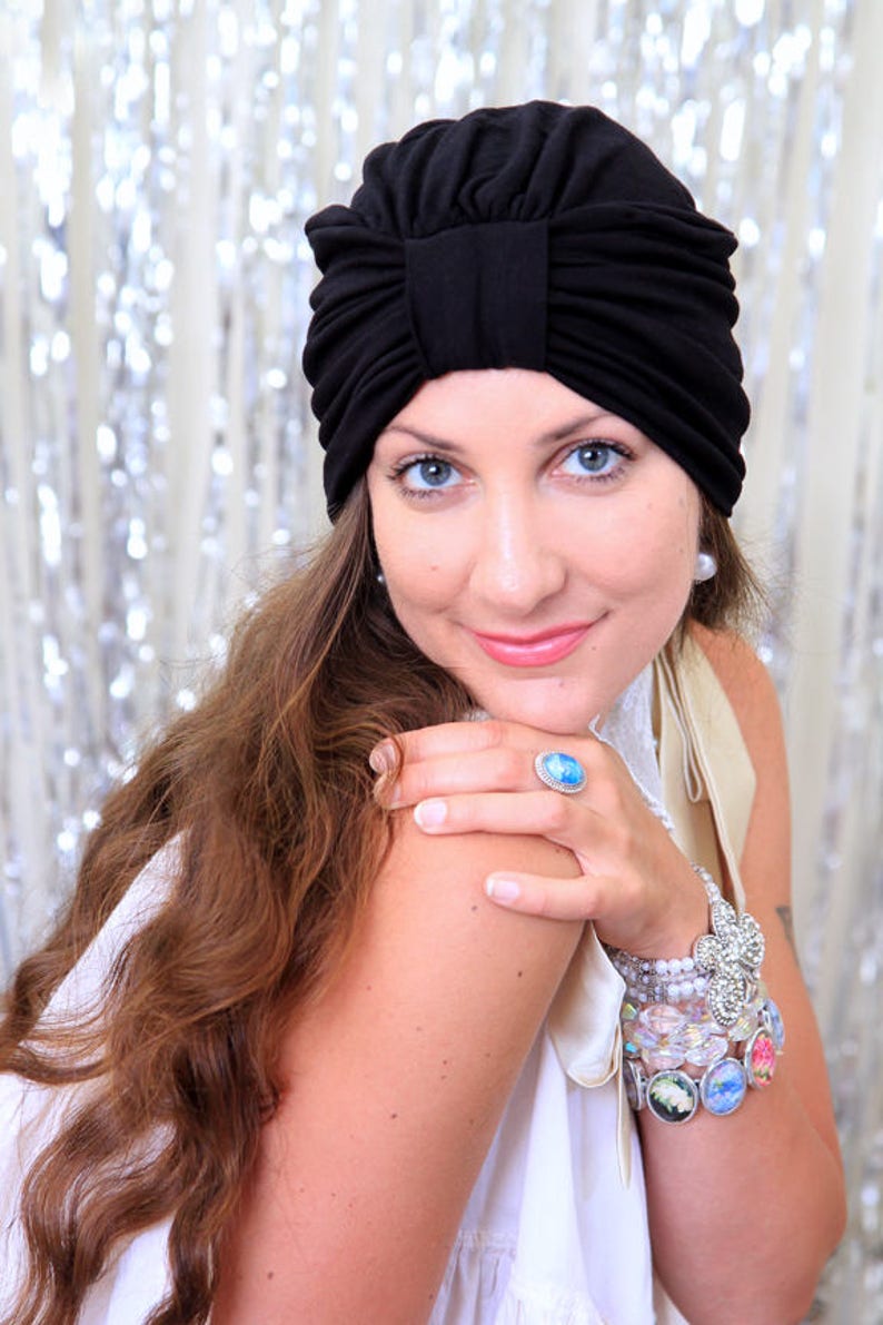 Fashion Turban in Black Women's Hair Wrap Jersey Knit Head Covering Lots of Colors image 1