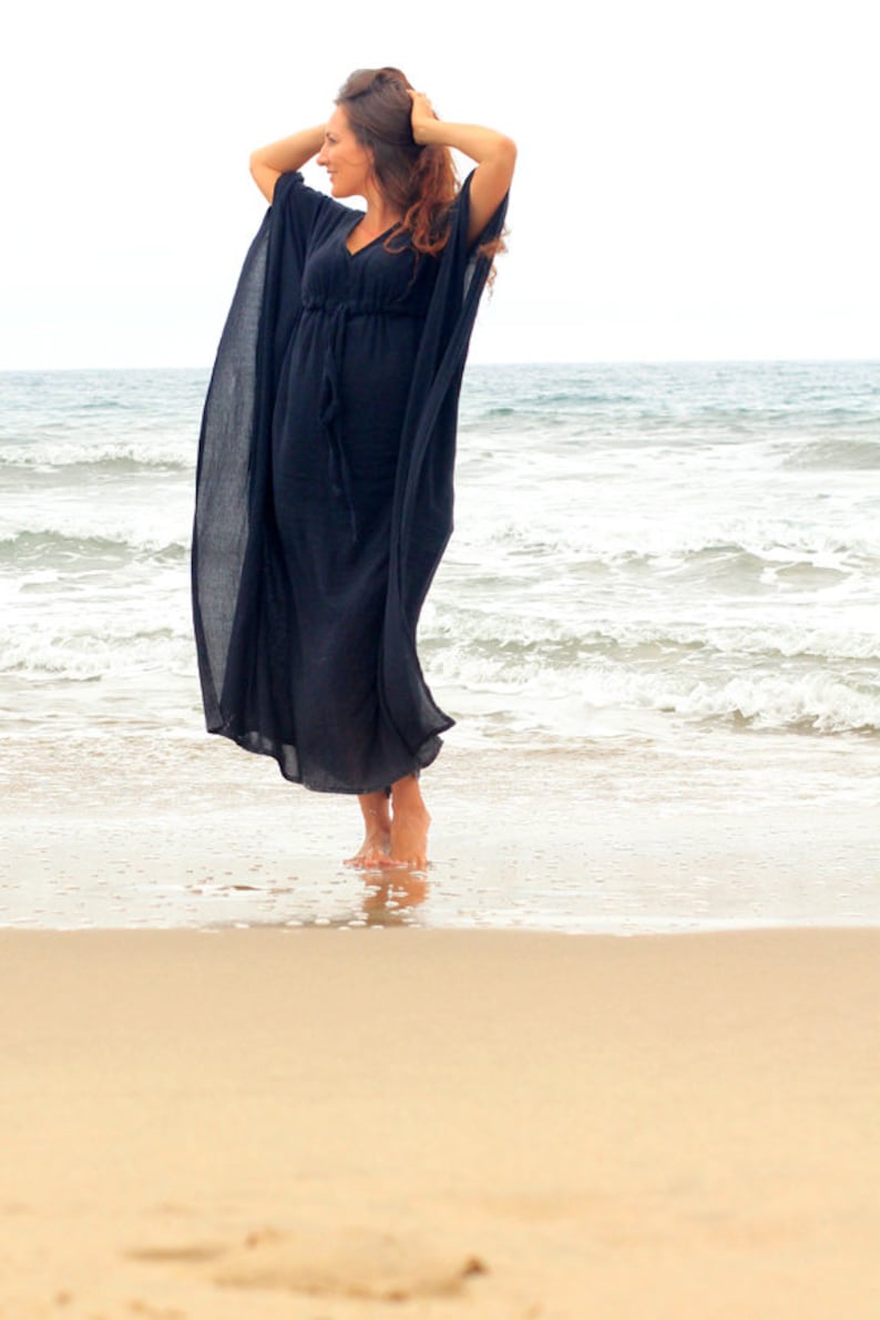 Kaftan Maxiklänning - Strandkaftan i lavendelfärgad bomullsgasväv - Maxiklänningar för kvinnor bild 7