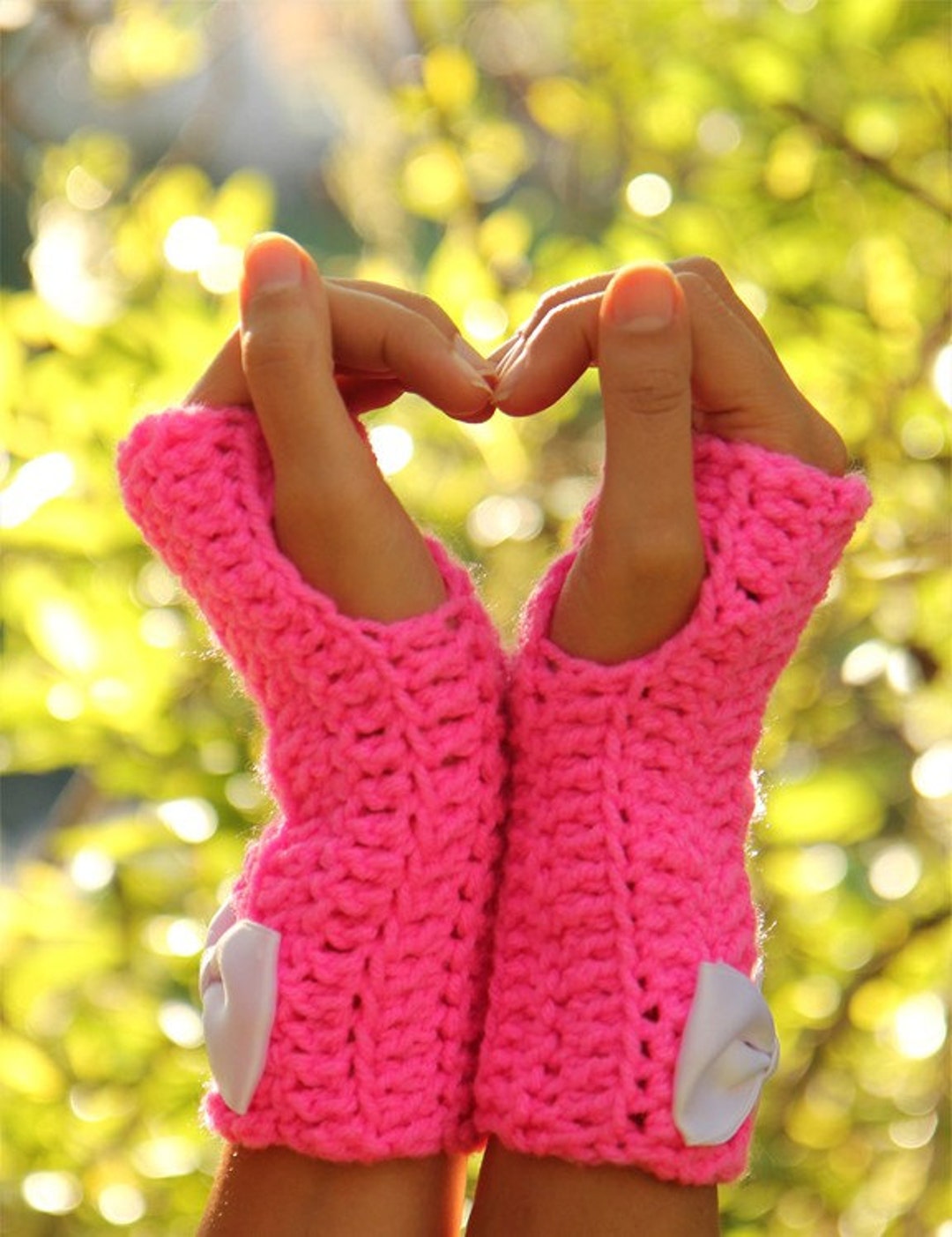 Hot Pink Gloves With Satin Bows by Mademoiselle Mermaid Etsy