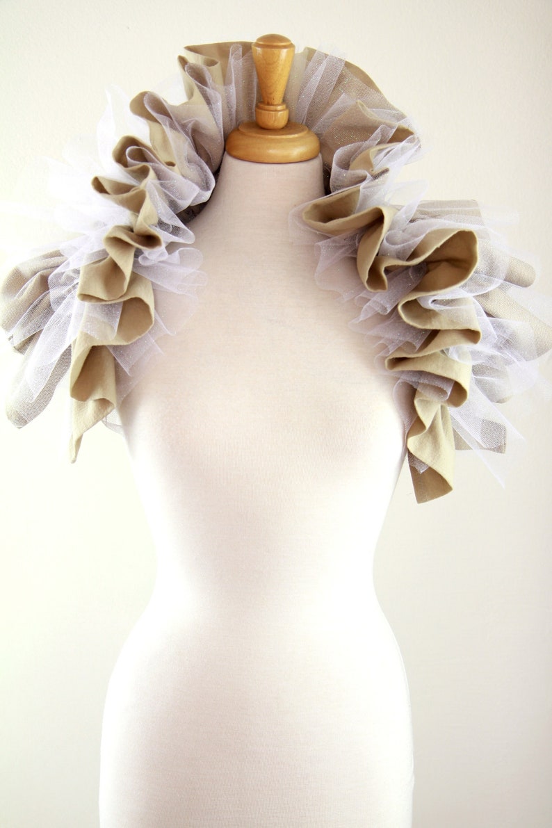 Victorian Collar in Champagne and White Glitter Tulle Shoulder Ruffle, Bolero, or Shrug Lots of Colors image 2