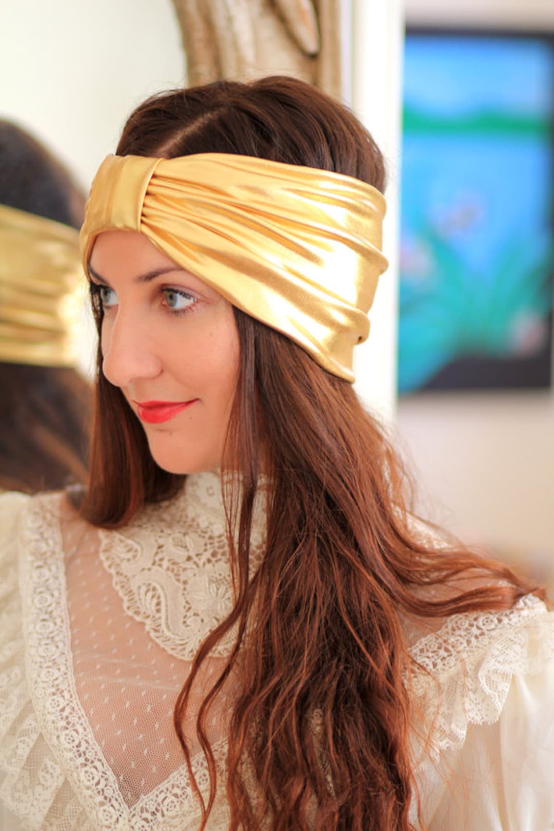 Turban Headband in Gold Metallic Womens Fashion Head Wrap Sparkly