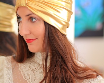 Turban Headband in Gold Metallic - Women’s Fashion Head Wrap - Sparkly Turbans