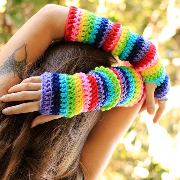 Arm Warmers in Rainbow Stripes by Mademoiselle Mermaid