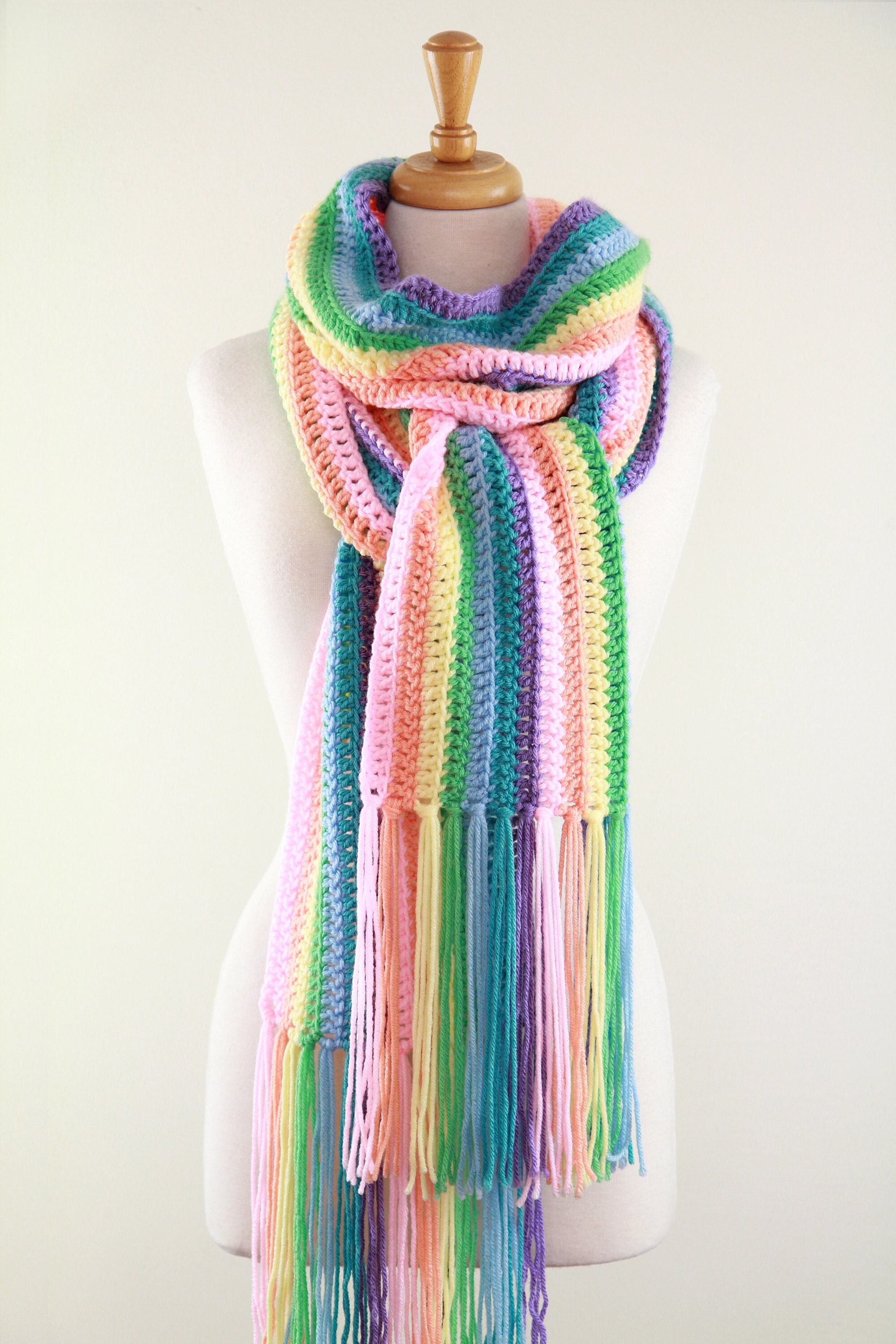 Pastel Rainbow Scarf - Oversized Blanket Scarf in Colorful Stripes