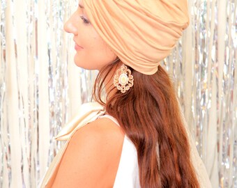 Fashion Turban Hat in Nude -  Light Gold Women's Hair Wrap - Jersey Knit Head Covering - Lots of Colors