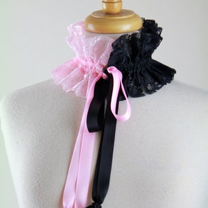 Pink and Black Choker Collar Victorian Style Neck Ruff with Satin Ties Gothic, Burlesque, Steampunk, Cosplay Costume Collars image 9