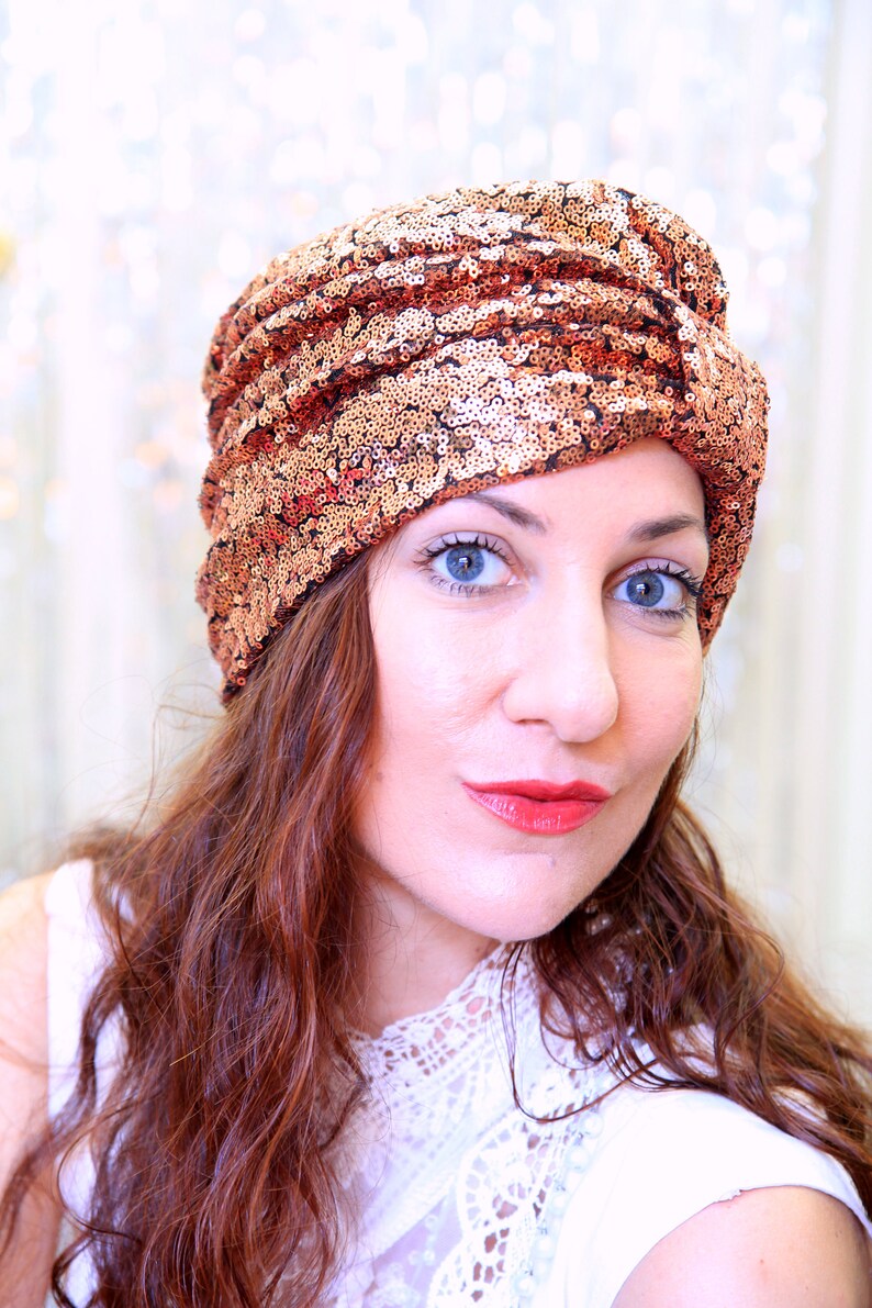 Sequin Turban Hat in Copper Women's Hair Turbans Mardi Etsy Australia