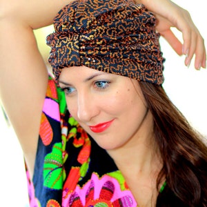 Copper and Black Sequin Turban by Mademoiselle Mermaid image 2