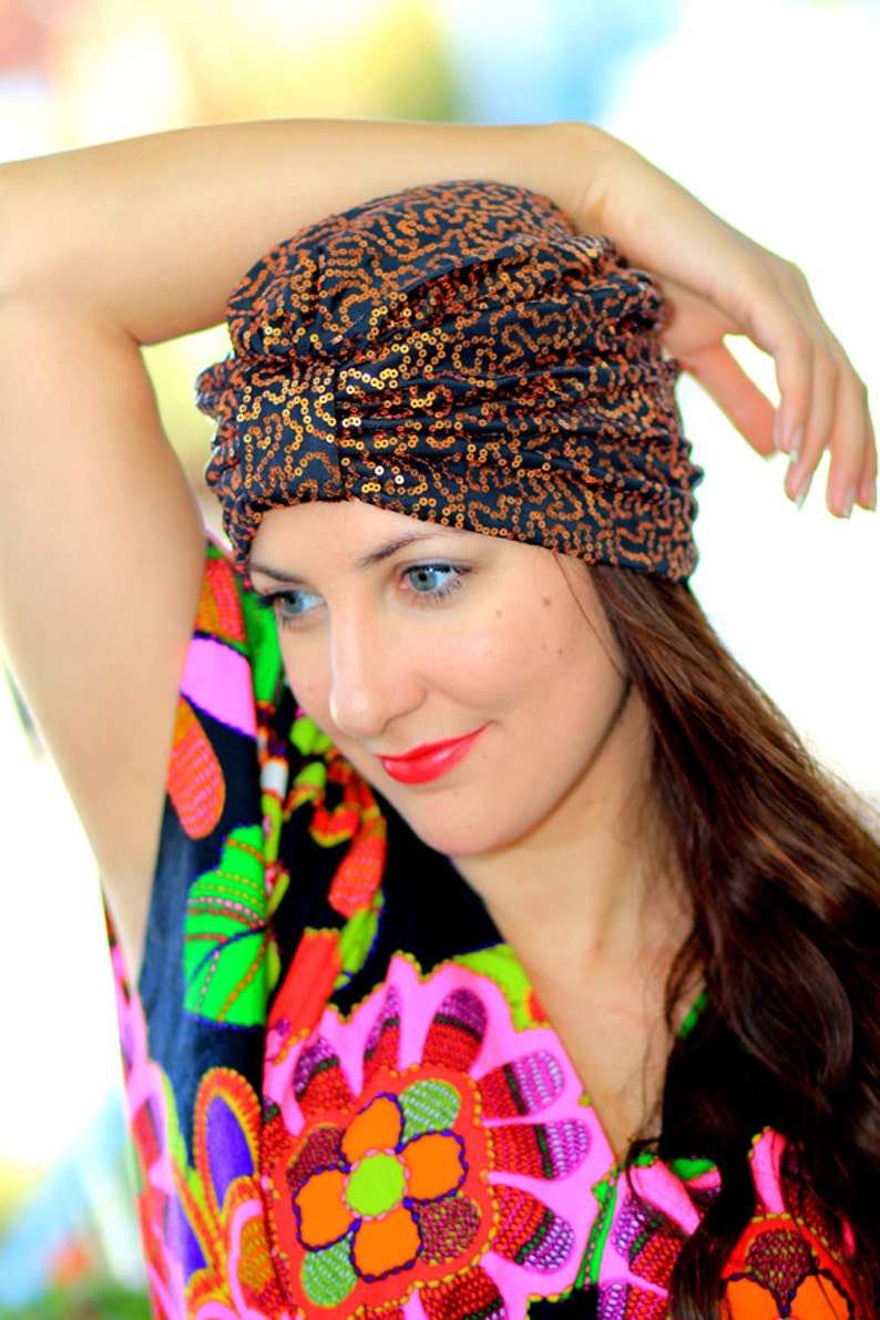 Copper and Black Sequin Turban by Mademoiselle Mermaid image 2