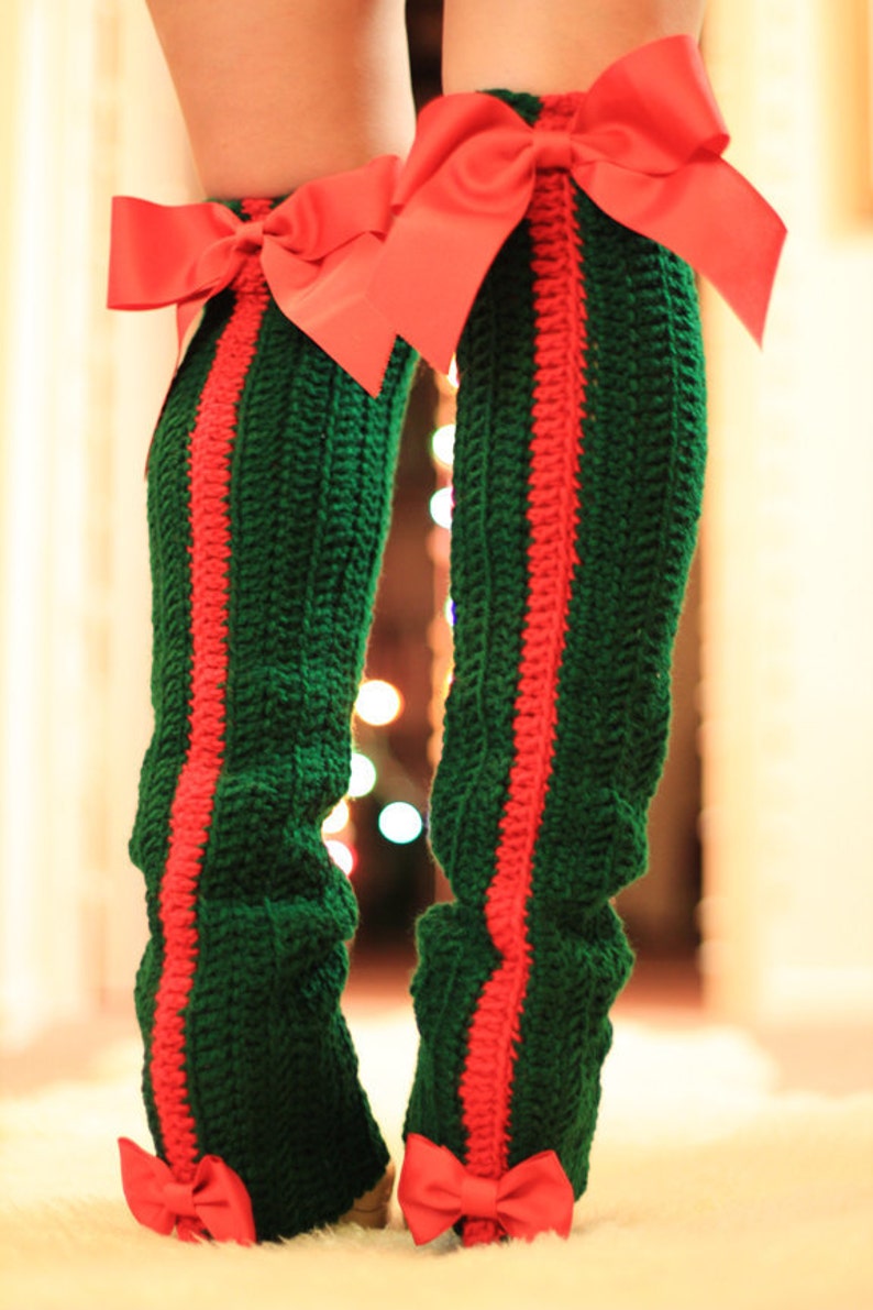 Holiday Fashion Leg Warmers Thigh High Leggings With Bows Etsy