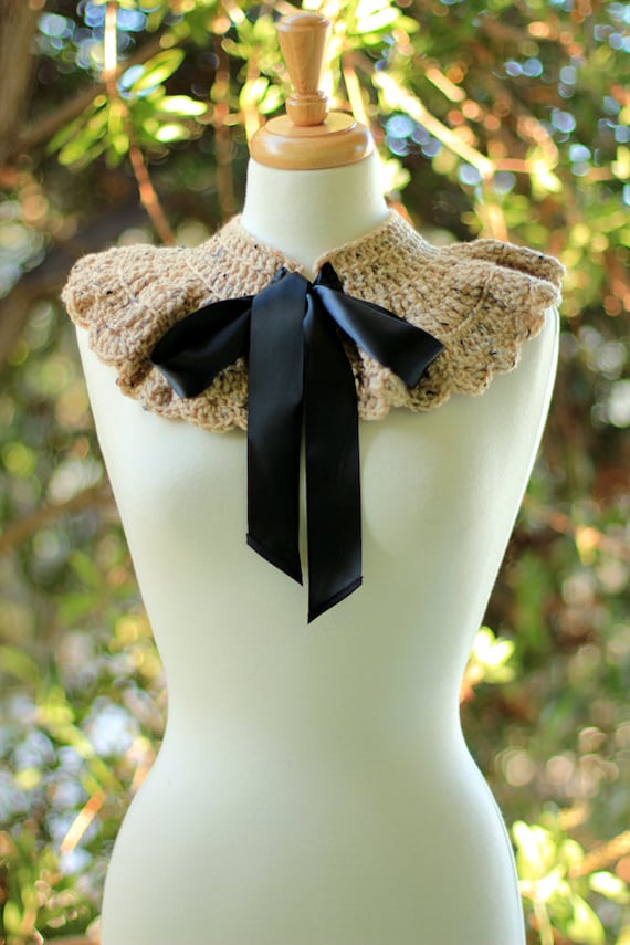 Corner Cafe Fashion Collar - Tan with Black Ties - Victorian Capelet