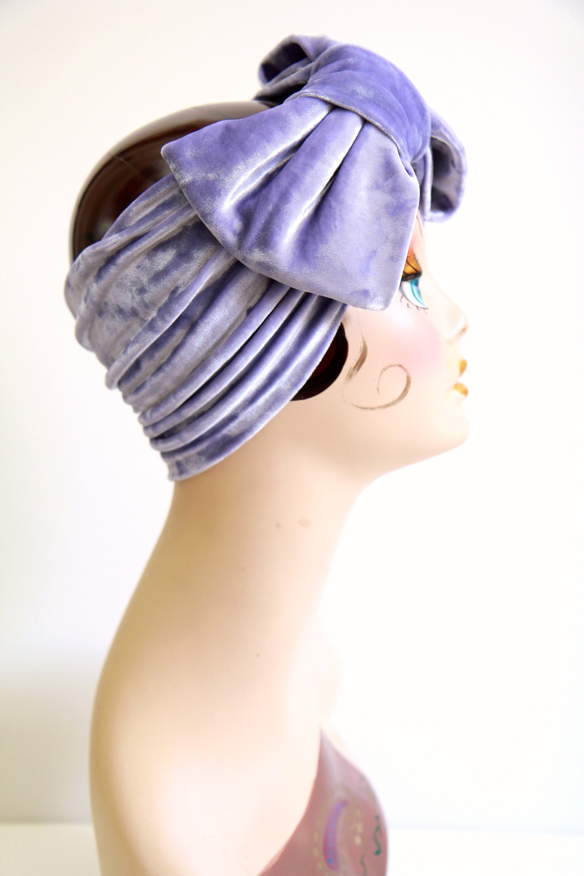 Turban Headband With Bow in Lilac Crushed Velvet - Women
