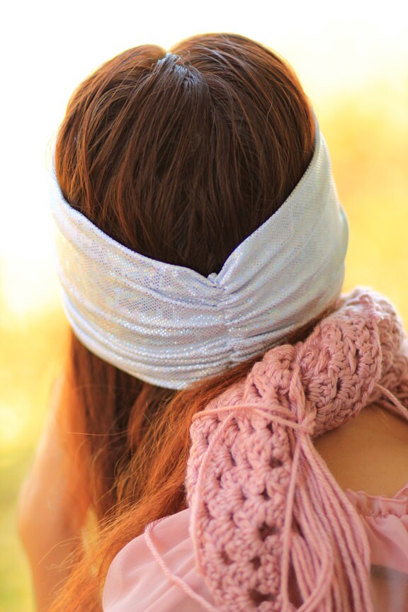 Iridescent Ruched White Turban Headwear Turban Headband in White Iridescent Metallic - Women main image 3