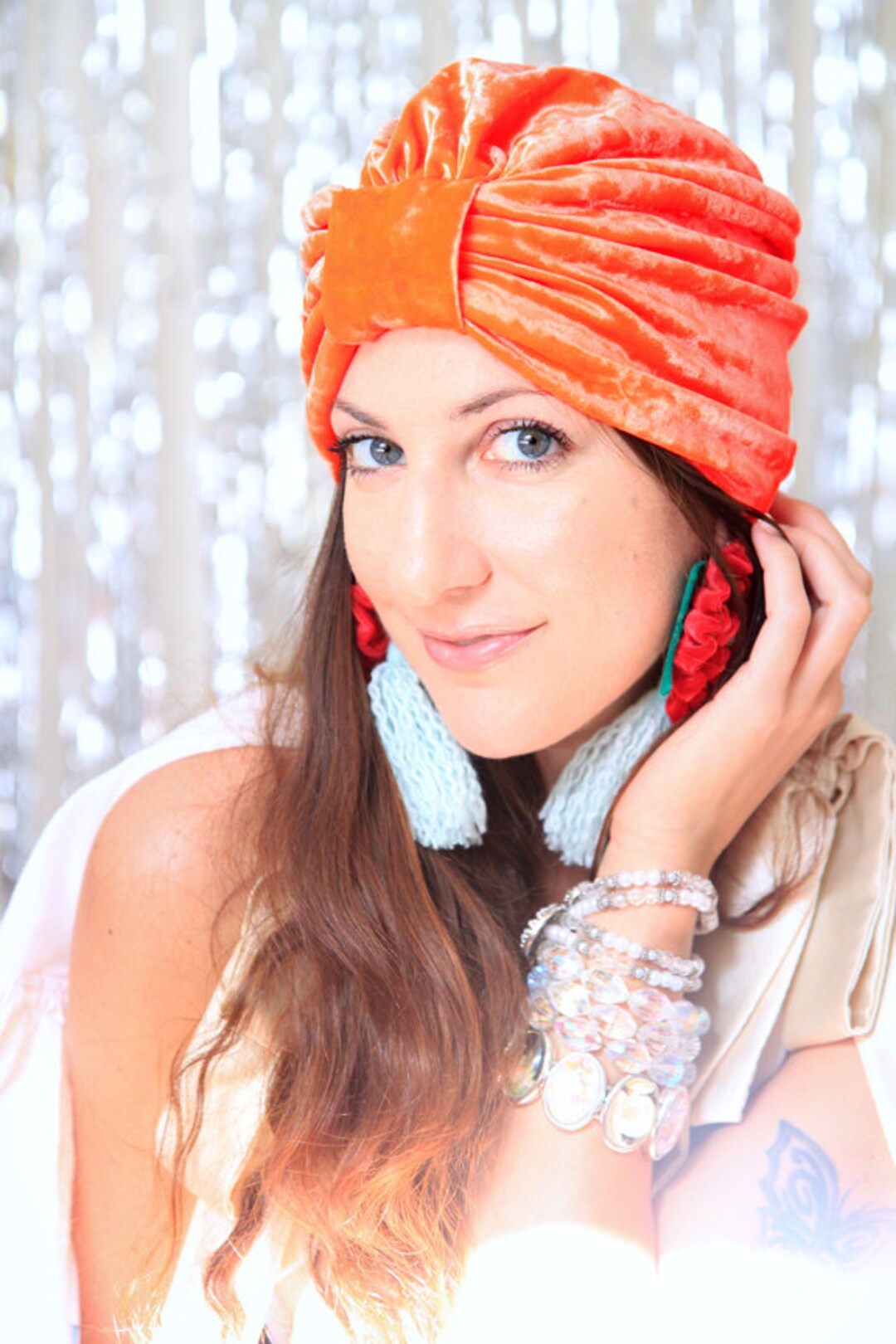 Orange Turban Hat - Crushed Velvet Hair Turbans - Bohemian Style ...