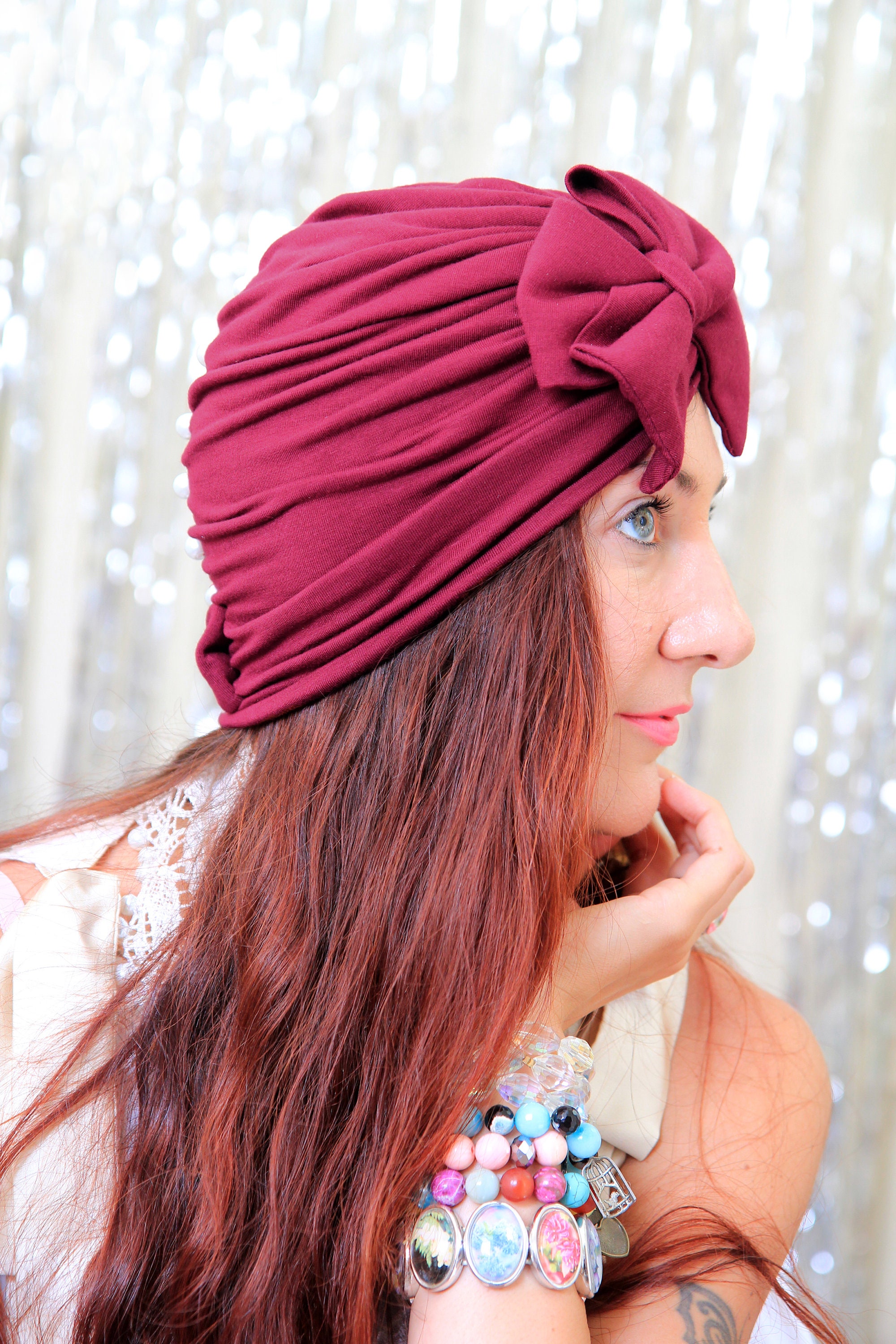 Burgundy Turban Headwrap With Bow Women's Fashion - Etsy Canada