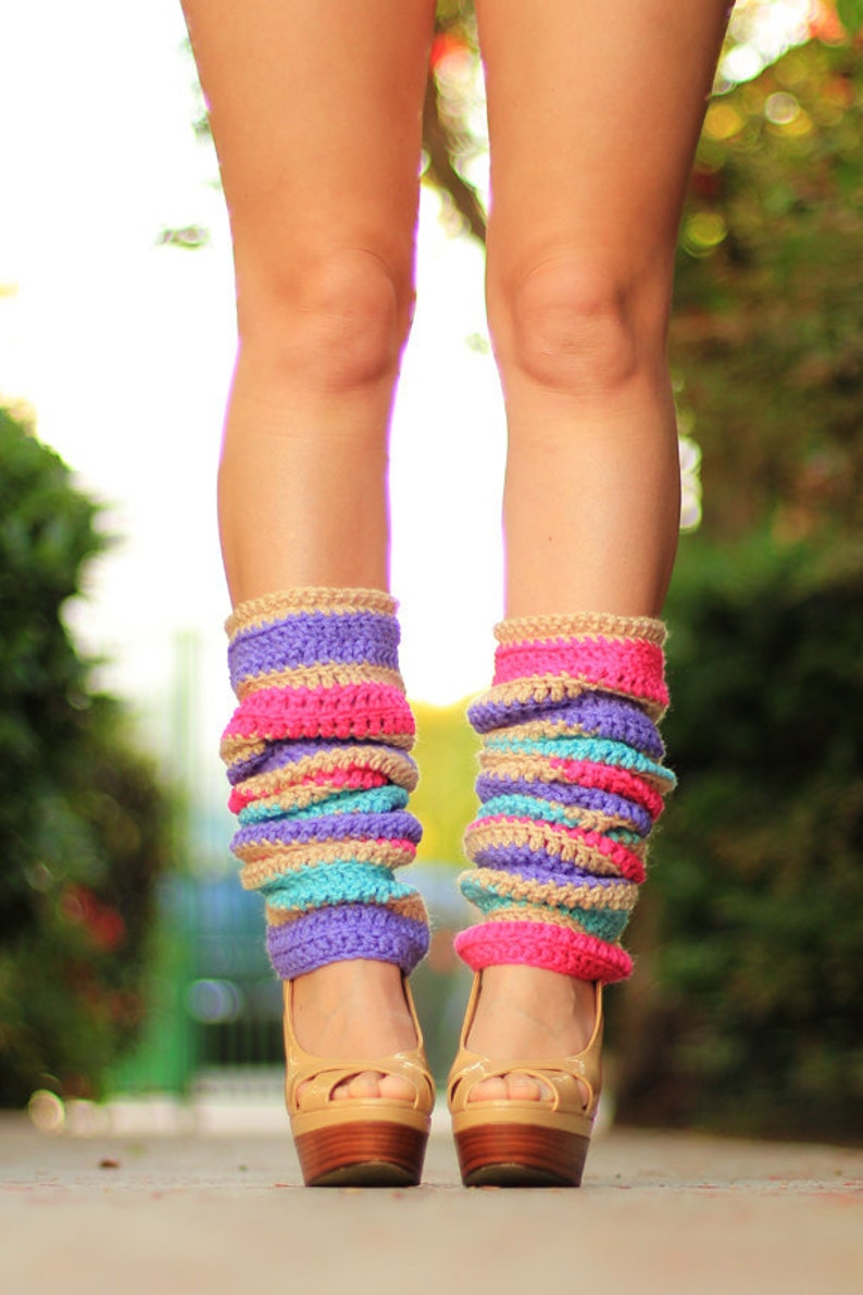 Fashion Leg Warmers in Colorful Flower Blossom Stripes by Etsy