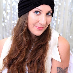 Fashion Turban in Black Women's Hair Wrap Jersey Knit Head Covering Lots of Colors image 3