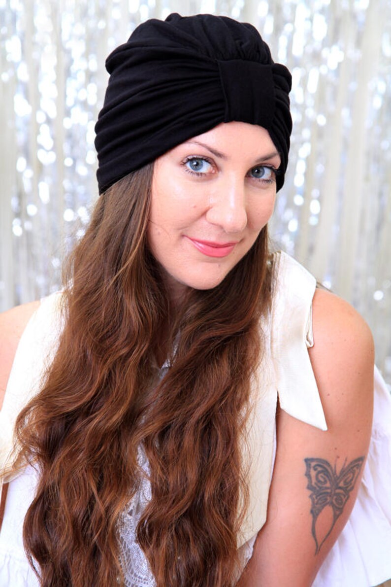 Fashion Turban in Black Women's Hair Wrap Jersey Knit Head Covering Lots of Colors image 3