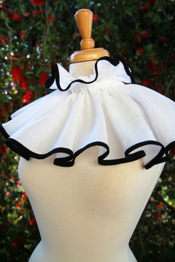 Clown Collar in White and Black Cotton Gauze - Circus or Cosplay Costume Neck Ruffle - Lots of Colors