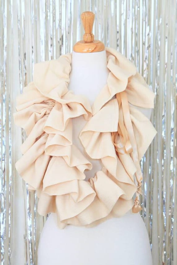 Infinity Scarf with Ruffles - Natural Color Victorian Fashion Collar or Cowl by Mademoiselle Mermaid
