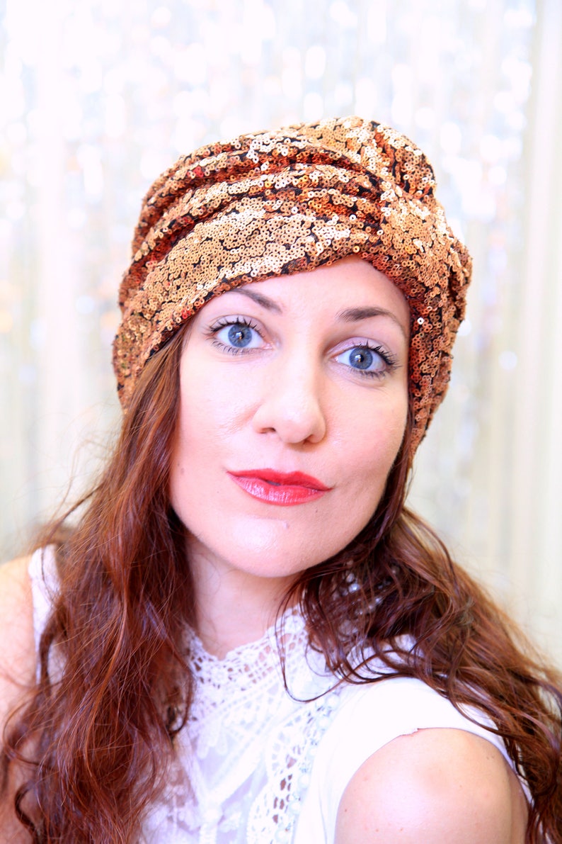 Sequin Turban Hat in Copper Women's Hair Turbans Mardi Etsy Australia