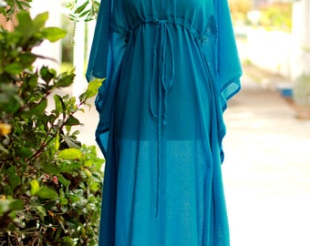 Caftan Maxi Dress - Beach Cover Up Kaftan in Teal Cotton Gauze - Women's Maxi Dresses - Lots of Colors