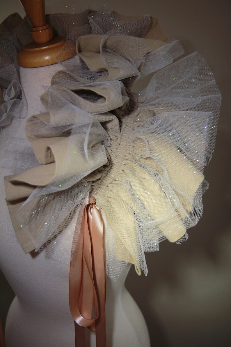 Victorian Collar in Champagne and White Glitter Tulle Shoulder Ruffle, Bolero, or Shrug Lots of Colors image 8