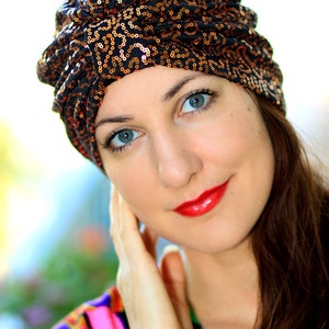 Copper and Black Sequin Turban by Mademoiselle Mermaid image 3