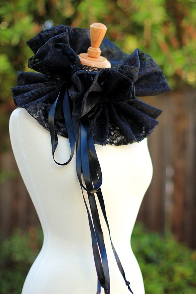 Black Lace Collar Fashion Neck Ruff for Burlesque or Elizabethan Costume image 1