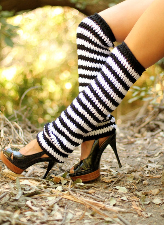Alice in Wonderland Leg Warmers Black White Striped Leggings Thigh High Leg  Warmers 