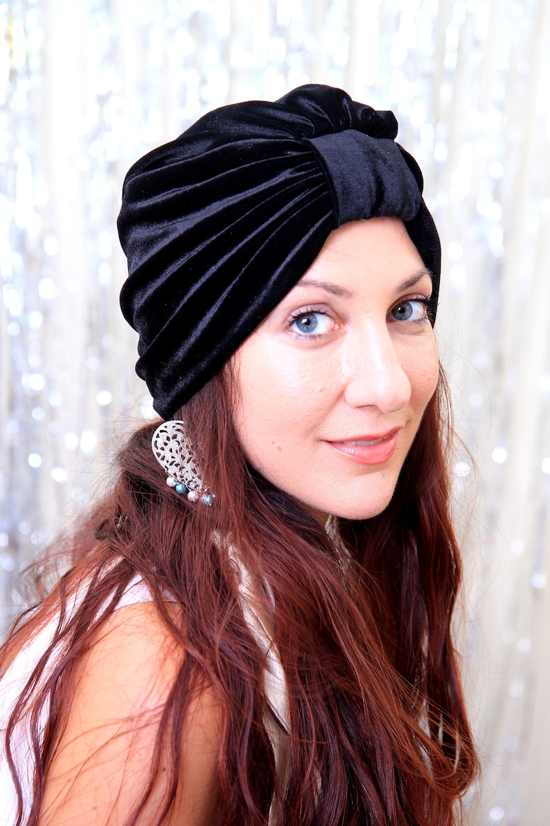 Black Velvet Turban Hat Womens Turban Headwrap Fashion Turbans Lots of Colors image 1