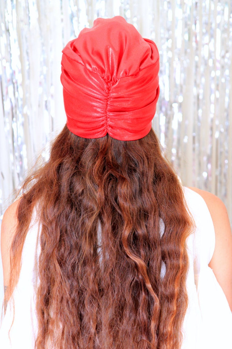 Hair Turban in Red Metallic Womens Fashion Head Wrap Sparkly Turbans image 4