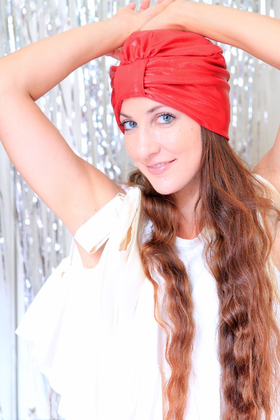 Hair Turban in Red Metallic - Women's Fashion Head Wrap - Sparkly